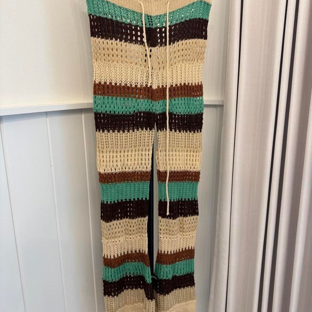 Earthbound Striped Crochet Wide Leg Pants Small